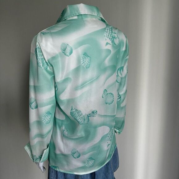 Vintage 70’s Jantzen Sea Shell Print Dagger Collar Top - Picture 4 of 7